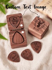 2 Buah Pick Gitar Kustom + Kotak Hadiah, Kayu Solid Alami yang Dipoles, Tekstur Halus Alami, Sentuhan Hangat dan Lembut, Ketebalan Sedang, Teks, Nama, Pola, Foto yang Dipersonalisasi dengan Ukiran Laser, Kotak Penyimpanan Persegi Kecil Portabel dari Kayu Walnut Solid, Cocok untuk Penyimpanan Pick Gitar Akustik dan Gitar Elektrik, Aksesoris Alat Musik, Hadiah Ulang Tahun Ideal, Hadiah Ulang Tahun Pernikahan untuk Pecinta Musik, Berbagai Pilihan Kayu, Penyimpanan Ringkas dan Portabel - MultiWarna - View 1