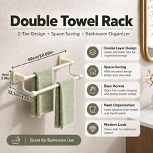 1PC Cream White No-Drill Towel Bar, Adhesive Wall Mounted Bathroom Towel Rack, 30-50cm Modern Storage Organizer For Hand Towels - Grey - View 24