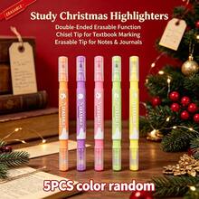 5pcs Soft Cute Ocean Cartoon Dual-Tip Fluorescent Pens, Random Body Color, Erasable Bottom Tip, Instant Erase, No Need To Carry Extra Eraser, Portable All-In-One Design - A - View 13