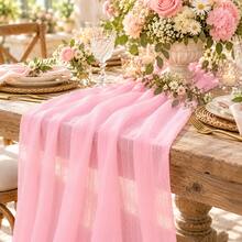 3Pcs Light Pink Cheesecloth Table Runner, Sheer Gauze Draping Fabric, Lightweight Boho Rustic Table Runner For Wedding Arch, Banquet Table, Bridal Shower, Baby Shower, Birthday Party, Wedding Reception, Photography Backdrop, Chair Decor & Home Decor - Multicolor - View 6