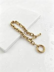 1pc Minimalist Metal Style Thick 18K Gold Plated Stainless Steel Chain Bracelet For Men, Daily Wear Accessory - Bracelet - View 3