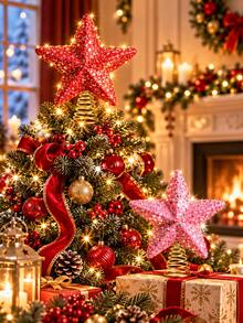 1pc Glitter Gold Star Christmas Tree Topper, Holiday Indoor Decoration, Shiny Metallic Design, Suitable For Christmas Tree, Home Holiday Decor - Multicolor - View 9