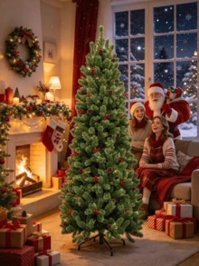 Artificial Christmas Tree Pre-Decorated With Red Berries And Pinecones. The Branches Are Highly Realistic, Dense And Full. Multiple Sizes Available, Easy To Assemble. Perfect For Home And Shop Decoration To Create A Strong Christmas Atmosphere. - Multicolor - View 2