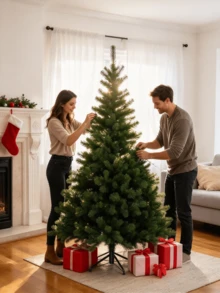 Green Artificial Pine Needle Christmas Tree, Dense Full Foliage, With Stable Base, Multiple Sizes Available, Christmas Home Decoration, Suitable For Home, Holidays, Shop Window, Party Decorations And Christmas Decor - Multiple Specifications - View 3