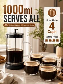 SMEGGEMS 1000ml Glass French Press, Stainless Steel Filter, Suitable For Coffee And Loose Leaf Tea - 0.5L-1L - View 5