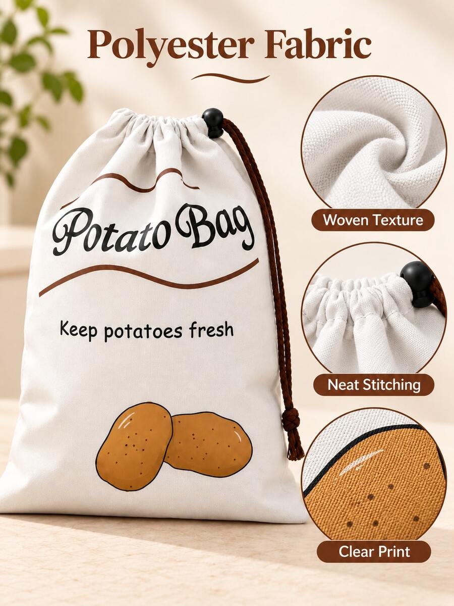 Drawstring Kitchen Storage Bag, Printed Potato Onion Chili Garlic Storage Bag, With Rope Closure, Lightweight Food Countertop Storage Bag, For Home Kitchen Organization, Daily Groceries And Household Storage - Multicolor - View 1