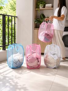 Foldable Laundry Storage Basket; Household Dirty Clothes Bag; Lightweight Large Capacity Design, Nylon Mesh Colorful Laundry Basket; Miscellaneous Storage Basket, Laundry Basket, Laundry Bag - Multicolor - View 2