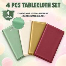 Christmas 4-Color Combination Disposable Rectangular Tablecloth, Burgundy, Light Green, Beige, Gold Solid Color Party Tablecloth, Suitable For Christmas Dinner, Family Gathering, Dessert Table, Gift Display Table, Holiday Party And New Year Table Setting - View 2