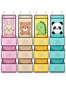 1PC Large 3-Pocket Hanging Storage Organizer 102*30*15cm, Cute Animal Non-Woven Over Door Organizer With Clear Label Window, Nursery Baby Closet Bedroom Bathroom Wall Storage Bag - Multicolor - View 10