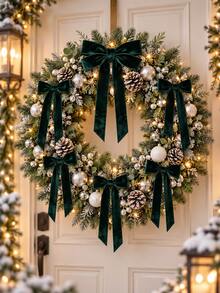 12/6/1pc Deep Green Velvet Bow Christmas Tree Decoration, 5" X 10", Suitable For Christmas Tree, Home, Room, Birthday Party, Front Door, Wedding And Other Holiday Decor, Christmas Wreath Bow, Rustic Craft Gift Bow, Velvet Ribbon Bow, Suitable For Christmas Home Wreath Decoration, Holiday Wedding Indoor And Outdoor Decoration, Christmas Decoration - Dark Green - View 8
