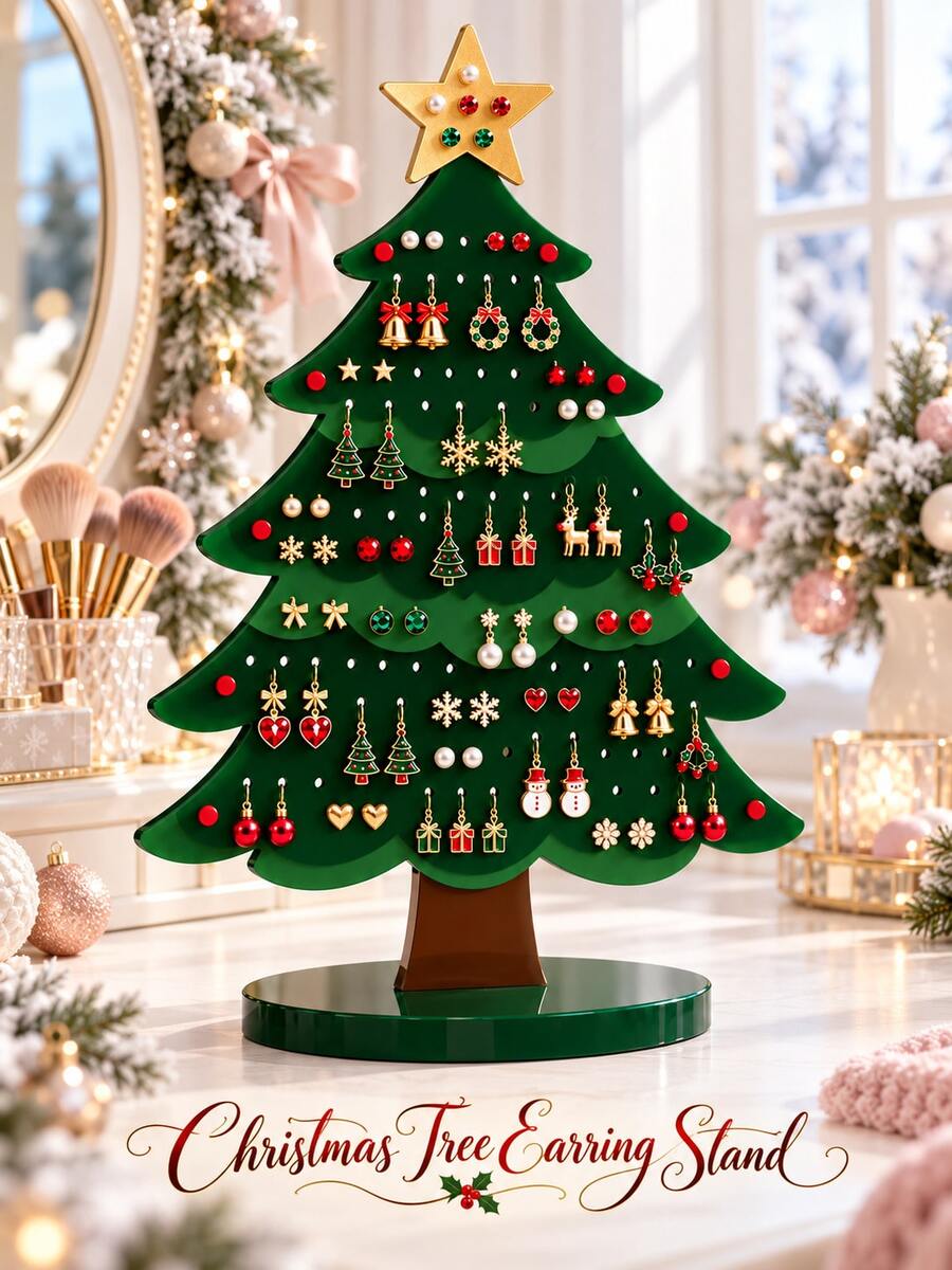 Christmas Tree Shaped Acrylic Earring Holder - Can Store Various Types Of Earrings (Studs, Dangles And Hoops), Suitable For Placing On Vanity, Ideal Gift For Women. Jewelry Storage Box/Organizer, Jewelry Display Tower. - Multicolor - View 1