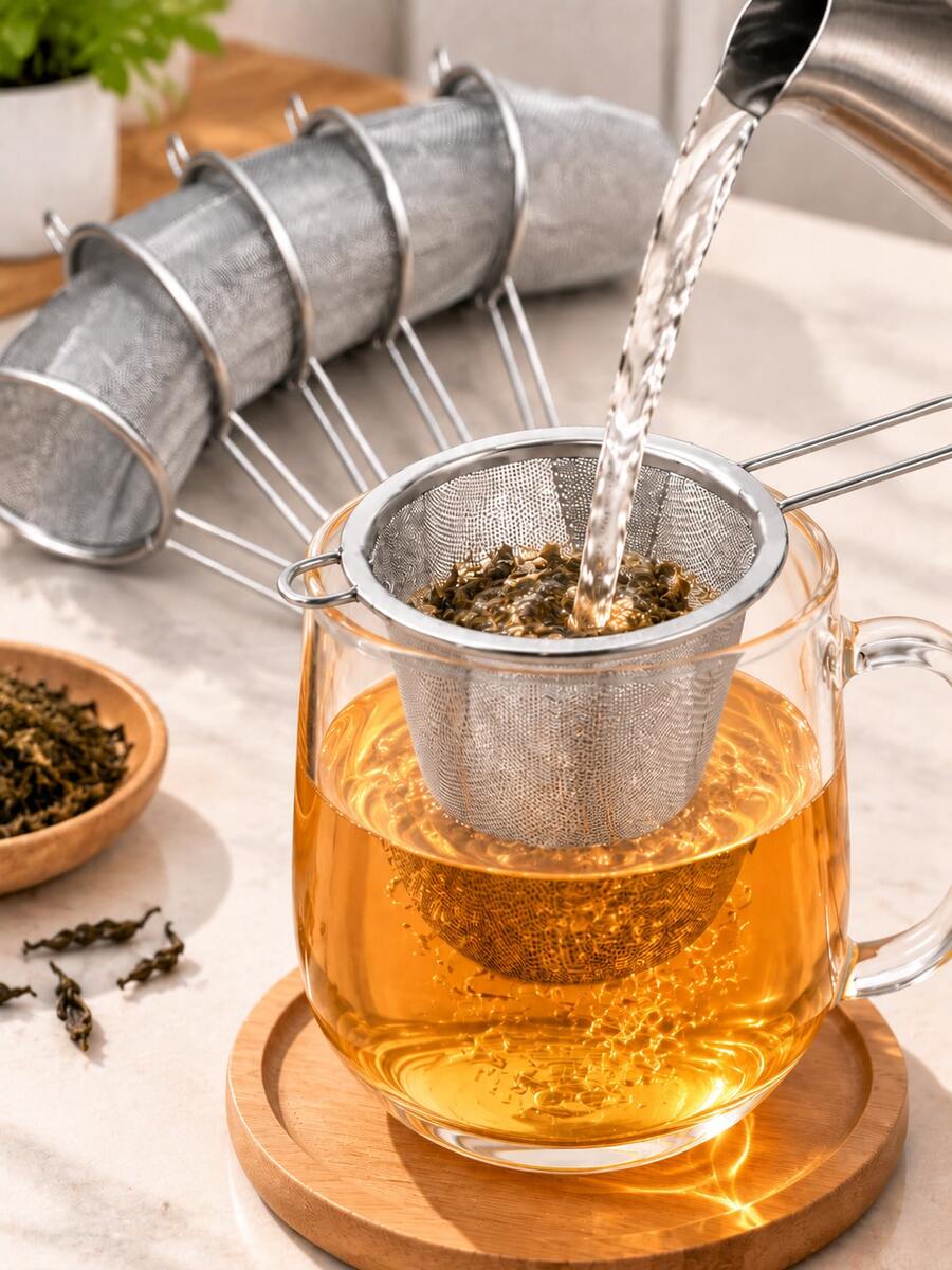 3pcs/2pcs/1pc Stainless Steel Fine Mesh Long Handle Strainer, Reusable Kitchen Food Filtering Basket, Suitable For Tea, Coffee, Herbs, Vegetables, Pasta And Cooking, Household Kitchen Handheld Sieve Drainer Cleaning Tool