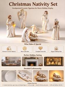 1 Set Christmas Scene Decoration, Wooden Manger With Holy Family Figurines, Resin Hand-Painted Nativity Desktop Decor, Suitable For Home Fireplace Mantel Religious Theme Christmas Tabletop Decoration - 7pcs - View 5