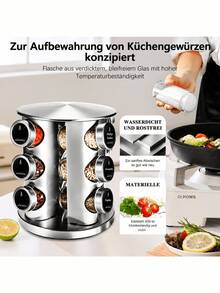 ERUIV Spice Carousel With 12 Spice Jars, 360° Rotating Spice Rack, Spice Turntable Storage Unit, Spice Organizer, Stainless Steel Construction, Silver Finish - 12-piece Round Spice Rack Set - View 4