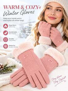 1 Pair Women's Winter Windproof Warm Full Finger Touchscreen Gloves ...