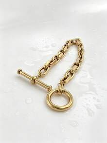 1pc Minimalist Metal Style Thick 18K Gold Plated Stainless Steel Chain Bracelet For Men, Daily Wear Accessory - Bracelet - View 4