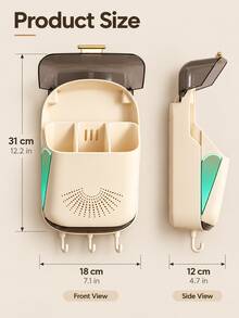 Modern Minimalist Plastic Slanted Multi-Compartment Wall-Mounted Kitchen Utensil Storage Rack With Dust Cover, Chopsticks Spoon Fork Holder With Bottom Hook, Space-Saving Kitchen Tableware Organizer For Home, Apartment, Dorm, Housewarming Gift, Autumn/Winter Use - Multicolor - View 9