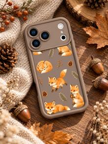 1pc Autumn Fox & Pine Cone Print Phone Case, Orange Little Fox Berry Pine Branch Pattern Brown Protective Shell, Forest Animal Autumn/Winter Vibe Shockproof Phone Case Compatible With IPhone 18 Pro Max/18 Pro/17/16/15/14/13/12/11/Pro/Pro Max/X/XR/XS/XS Max/7/8/Plus, Compatible With Samsung/Honor - Brown - View 2