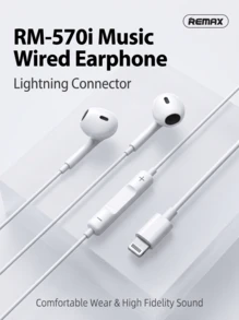 REMAX RM-570 Wired Music Earphones, Lightning/Type-C Interface, Comfortable Wear, 13mm High Fidelity Dynamic Driver, HiFi Stereo Sound Quality, Compatible With IPhone 7/8/X/XS/XR/11/12/13/14 And SE, Pro, Pro Max Models - View 1