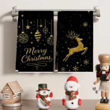 2pcs/Set, Reindeer Towels, Christmas Theme Kitchen Towel Set, Christmas Towels, Printed Towels, Kitchen Decor, Christmas Decorations, Table Decor, Kitchen Supplies, Home Decor, Perfect As A Gift Or For Creating A Festive Atmosphere In The Kitchen - Black - View 7