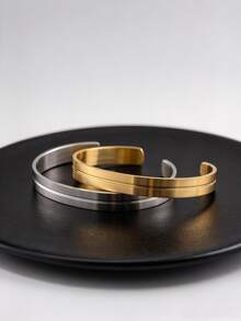 1 Pc Stainless Steel Matte Geometric Ellipse Bangle Bracelet, Daily Wear - Multicolor - View 7