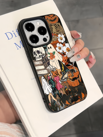 1pc Black Witch Skeleton Pumpkin Personalized Minimalist Anti-Drop Soft TPU Phone Case Full Coverage Anti-Fouling Protective Shell Compatible With Apple 18 17 16 15 14 13 12 11 Pro Max Air