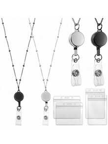 1 Set Women Badge Lanyard, Retractable Badge Reel Lanyard With 2 ID Card Holders, Necklace For Girls, Nurses And Office Workers, Back To School - Multicolor - View 16