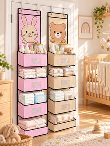 1PC Large 3-Pocket Hanging Storage Organizer 102*30*15cm, Cute Animal Non-Woven Over Door Organizer With Clear Label Window, Nursery Baby Closet Bedroom Bathroom Wall Storage Bag - Multicolor - View 8