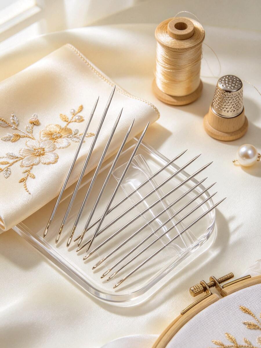 [10pcs/Set]Hand Sewing Needle Set, Gold Tail / Silver Tail 2 Colors Available, Includes 4.5cm+5.3cm Common Sizes, Suitable For Home Sewing, Clothing Repair, Embroidery, Alteration, Patchwork, Cross Stitch And Other Handicraft Scenarios - Hand Sewing Needle - View 1
