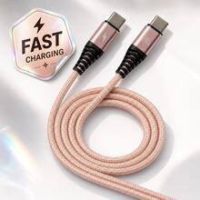 240W USB-C 轉 USB-C 快充線，尼龍編織充電線（1m/2m，6色可選），相容 iPhone 15 及 - 紅色 - 查看 1