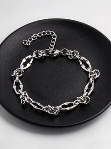 1pc Personalized Creative Hiphop Fashion Handmade Stainless Steel Geometric Chain Bracelet, Men's Street Party Accessory - Silver - View 3