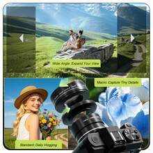 NBD Black Digital Camera 64MP 4K, 3.0-Inch Flip Screen Vlog Camera, Wide-Angle And Macro Lens, With External Microphone, WIFI, 16x Digital Zoom, Built-In Flash, Selfie And Night Mode, Suitable For Beginners (32GB Card + 2 Batteries) - View 7