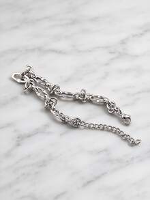 1pc Personalized Creative Hiphop Fashion Handmade Stainless Steel Geometric Chain Bracelet, Men's Street Party Accessory - Silver - View 4