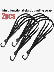 2pcs Adjustable Elastic Bungee Straps With Hooks, Heavy Duty Multi-Strand Luggage Tie Down Ropes, Stretchable Cargo & Helmet Securing Bands For Motorcycle, Bicycle, Scooter, Travel Bags And Backpacks - A - View 6