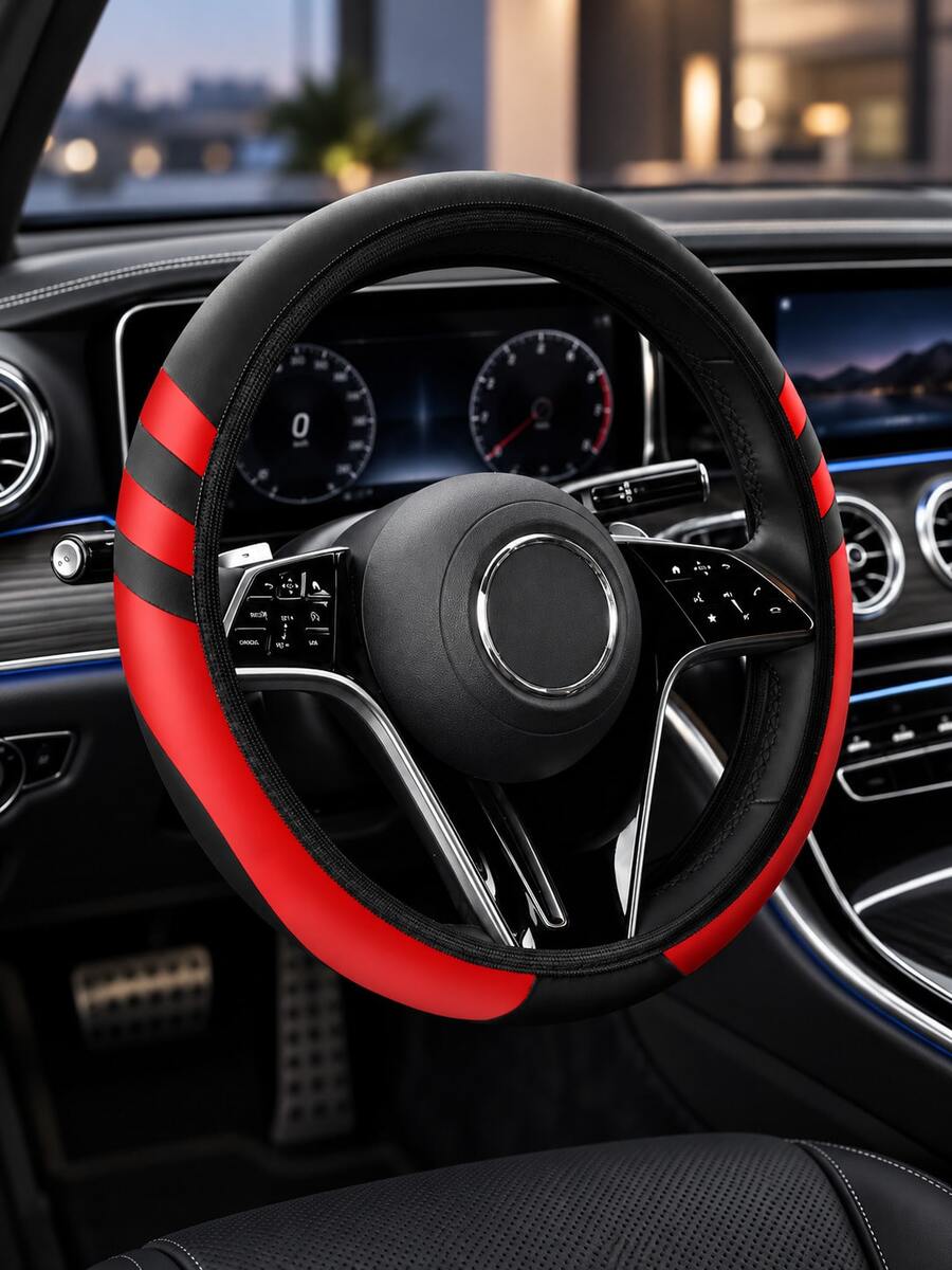 Universal Car Steering Wheel Cover, No‑Inner‑Ring Elastic Stretch PU Splicing Steering Wheel Protector, 15 Inch Anti‑Slip Breathable Steering Wheel Wrap, Four‑Season General Auto Interior Decoration Accessories For Most Cars - Multicolor - View 1