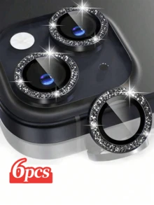 CASECOPS 2Set/6Pcs Black Glitter Camera Lens Protector Film, Compatible With IPhone 18 Pro Max/18 Pro/17 Pro Max/17 Pro/16 Pro Max/16 Pro/16/16 Plus/15 Pro Max/15/15 Pro/15 Plus/14 Pro Max/14/13/12/11 Series, 9H Tempered Glass, Separate Metal Protective Ring, Compatible Phone Case, Suitable For Gift - Black - View 2