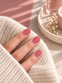 3pcs Everyday Solid Full Nail Stickers - Peach Pink, Caramel Brown, Dusty Mauve Nail Wraps For Work Commute, Casual Dates & Daily Wear - Dusty Purple - View 2