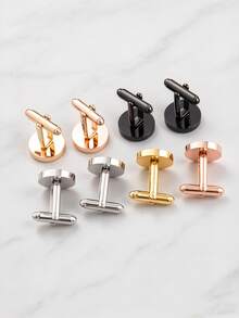 1pair Basic & Chic Minimalist Stainless Steel Gold Plated Round Cufflinks For Men, Valentine's Day Gift,Mom,Mother,Mother's Day,Gift - Round - View 2