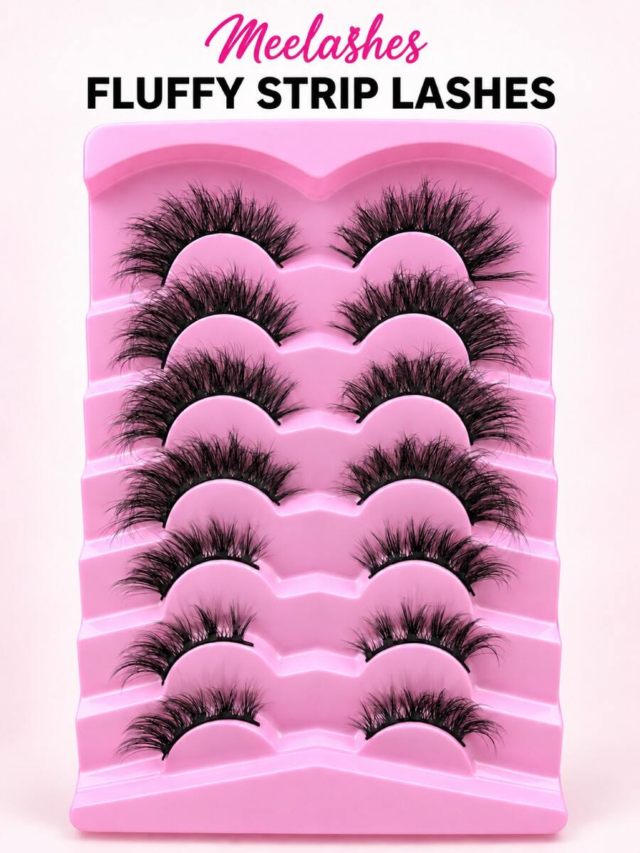 7 Pairs Left & Right Distinguished Full Set False Eyelashes, Realistic Fluffy Voluminous Thick Curly Lashes, European & American Heavy Makeup Style, Easy To Wear For Beginners - View 1