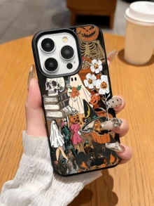 1pc Black Witch Skeleton Pumpkin Personalized Minimalist Anti-Drop Soft TPU Phone Case Full Coverage Anti-Fouling Protective Shell Compatible With Apple 18 17 16 15 14 13 12 11 Pro Max Air - Multicolor - View 3