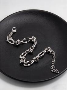 1pc Personalized Creative Hiphop Fashion Handmade Stainless Steel Geometric Chain Bracelet, Men's Street Party Accessory - Silver - View 5