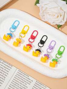 Cute Yellow Duck Bag Charm With Fashion Hat, Mini Resin Duck Keychain Pendant, Handbag Backpack Decorative Accessory - Multi-color - View 3