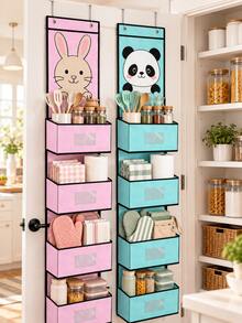 1PC Large 3-Pocket Hanging Storage Organizer 102*30*15cm, Cute Animal Non-Woven Over Door Organizer With Clear Label Window, Nursery Baby Closet Bedroom Bathroom Wall Storage Bag - Multicolor - View 7