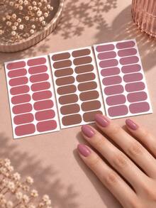 3pcs Everyday Solid Full Nail Stickers - Peach Pink, Caramel Brown, Dusty Mauve Nail Wraps For Work Commute, Casual Dates & Daily Wear - Dusty Purple - View 1