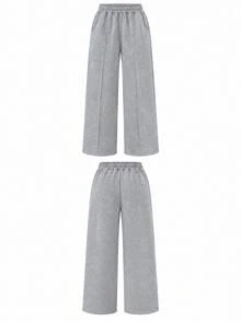 Sulojter Casual Loose Minimalist Solid Color Elastic Waist Sweatpants For Women Autumn Outfit - Grey - View 6