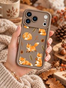 1pc Autumn Fox & Pine Cone Print Phone Case, Orange Little Fox Berry Pine Branch Pattern Brown Protective Shell, Forest Animal Autumn/Winter Vibe Shockproof Phone Case Compatible With IPhone 18 Pro Max/18 Pro/17/16/15/14/13/12/11/Pro/Pro Max/X/XR/XS/XS Max/7/8/Plus, Compatible With Samsung/Honor - Brown - View 8