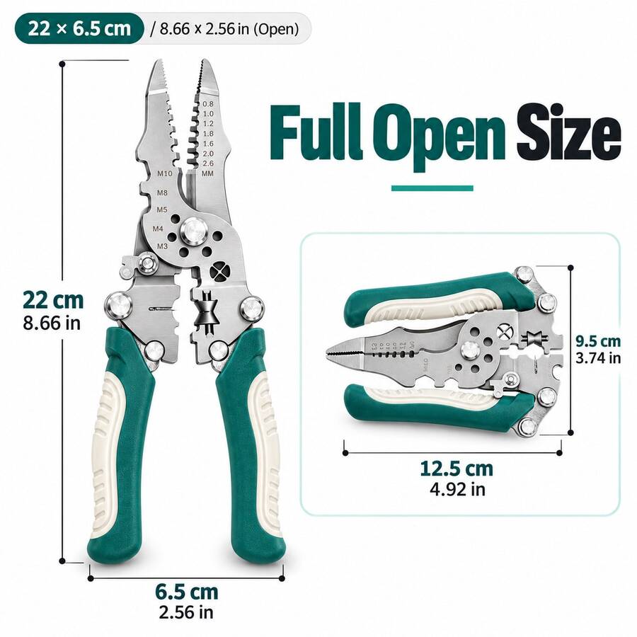 A Foldable Multi-Functional Industrial-Grade Wire Stripper Designed For Electricians. A Durable, Precision-Made Multi-Tool Crafted From High-Carbon Steel, Suitable For Cutting, Crimping, And Stripping Wires, And Ideal For All Electrical Work - A - View 1