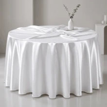 228cm/275cm Round Tablecloth, Satin Fabric 100gsm, Suitable For Indoor/Outdoor Decoration, Wedding, Party, Hotel, Dining Table - Champagne - View 14