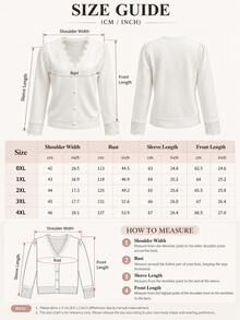 2026 Autumn New Plus Size Women Lace Trim V-Neck Loose Knit Cardigan, French Romantic Style Fall White - White - View 8