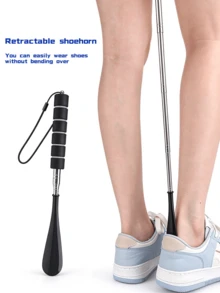 1pc Stainless Steel Telescopic Extra Long Shoe Horn, Hanging Design, Extendable And Retractable, No Bending Required, Shoe Tool Suitable For Pregnant Women, Elderly, Home And Long-Distance Travel Essential Accessory - Black - View 4